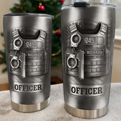 Beloved Officer Personalized Tumbler With Police Badge, Handcuffs, Pistol