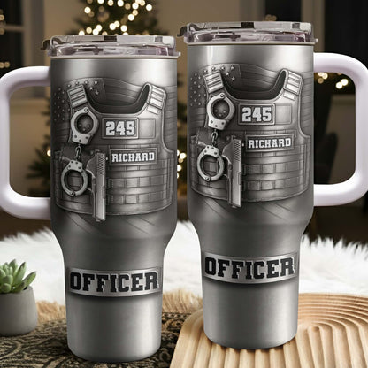 Commemorate Your Dedication And Courage, Badge and Handcuffs - Personalized 40oz Tumbler With Straw - OFC031_TBS