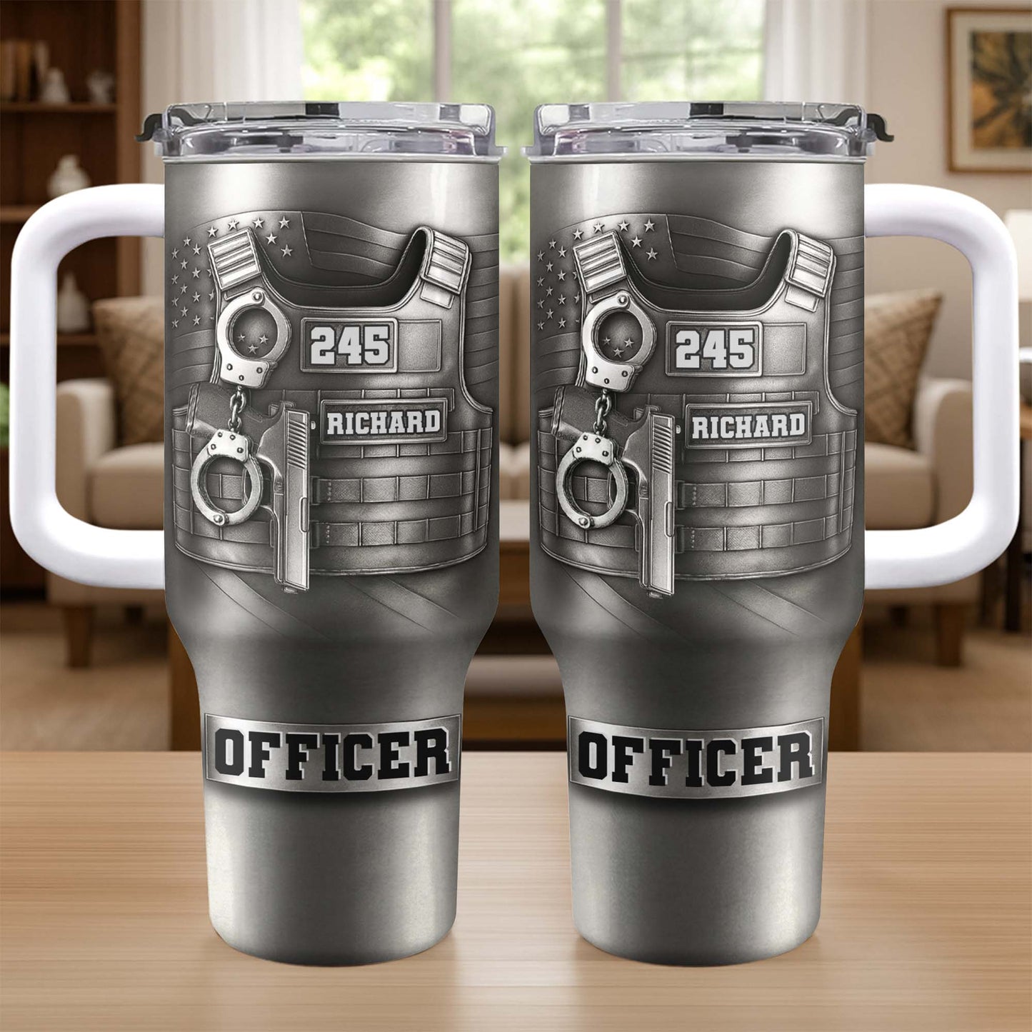 Commemorate Your Dedication And Courage, Badge and Handcuffs - Personalized 40oz Tumbler With Straw - OFC031_TBS