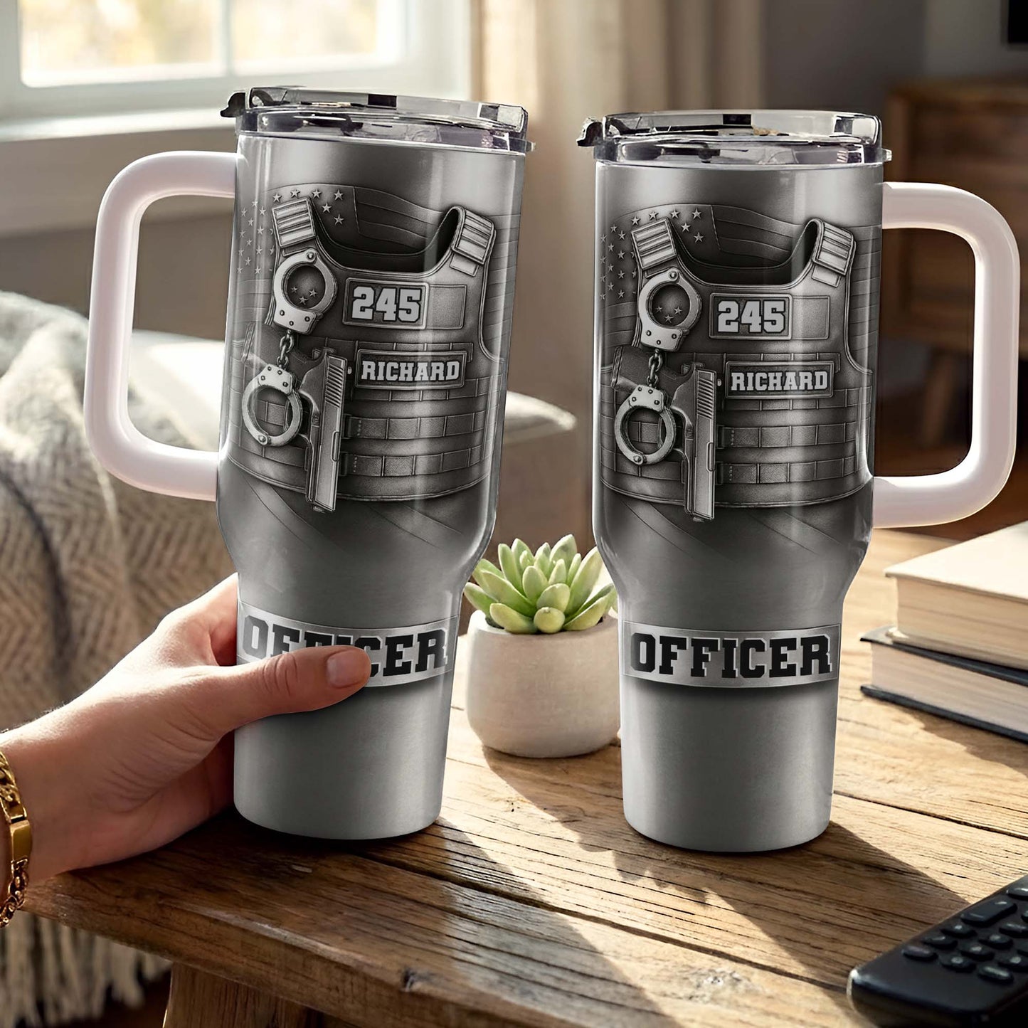 Commemorate Your Dedication And Courage, Badge and Handcuffs - Personalized 40oz Tumbler With Straw - OFC031_TBS