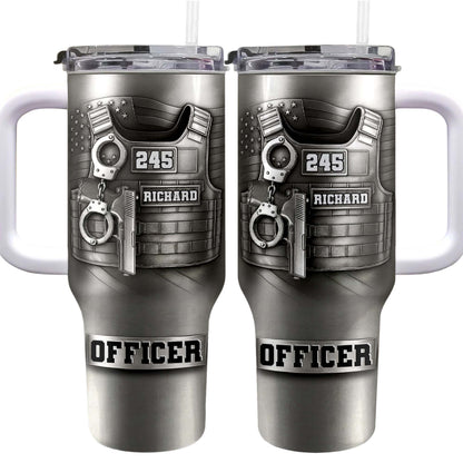 Commemorate Your Dedication And Courage, Badge and Handcuffs - Personalized 40oz Tumbler With Straw - OFC031_TBS