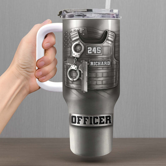 Commemorate Your Dedication And Courage, Badge and Handcuffs - Personalized 40oz Tumbler With Straw - OFC031_TBS