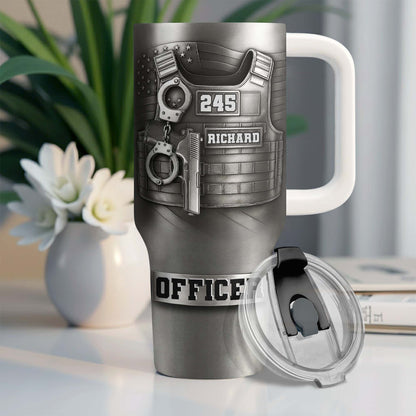 Commemorate Your Dedication And Courage, Badge and Handcuffs - Personalized 40oz Tumbler With Straw - OFC031_TBS