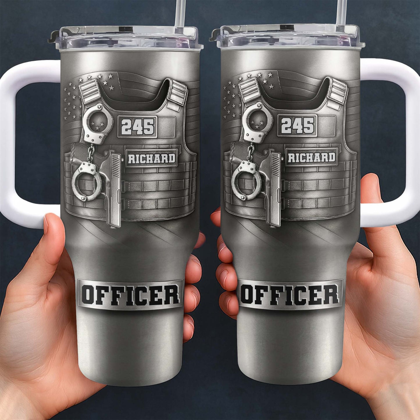 Commemorate Your Dedication And Courage, Badge and Handcuffs - Personalized 40oz Tumbler With Straw - OFC031_TBS