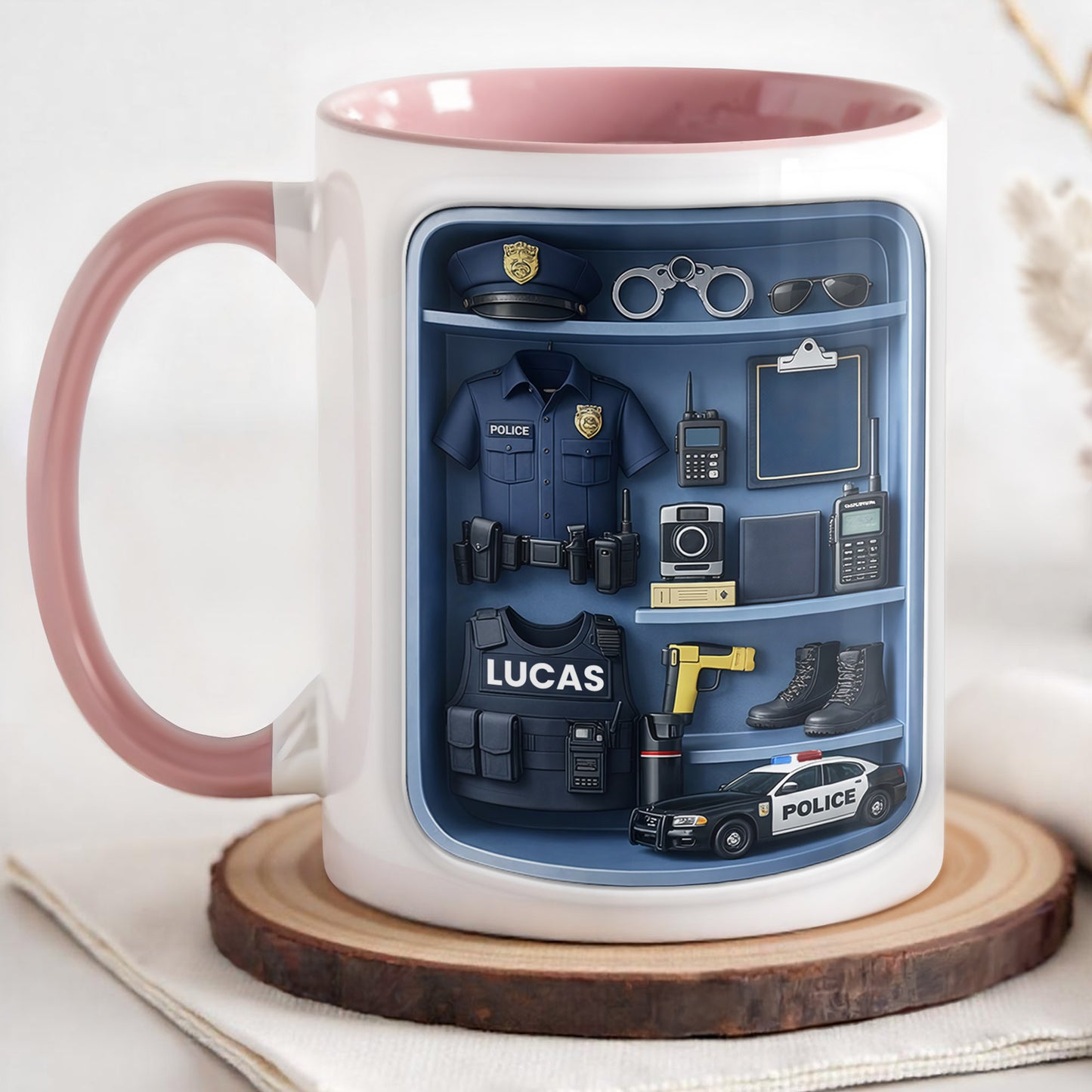 Police Officer Uniform And Gear With Patrol Car