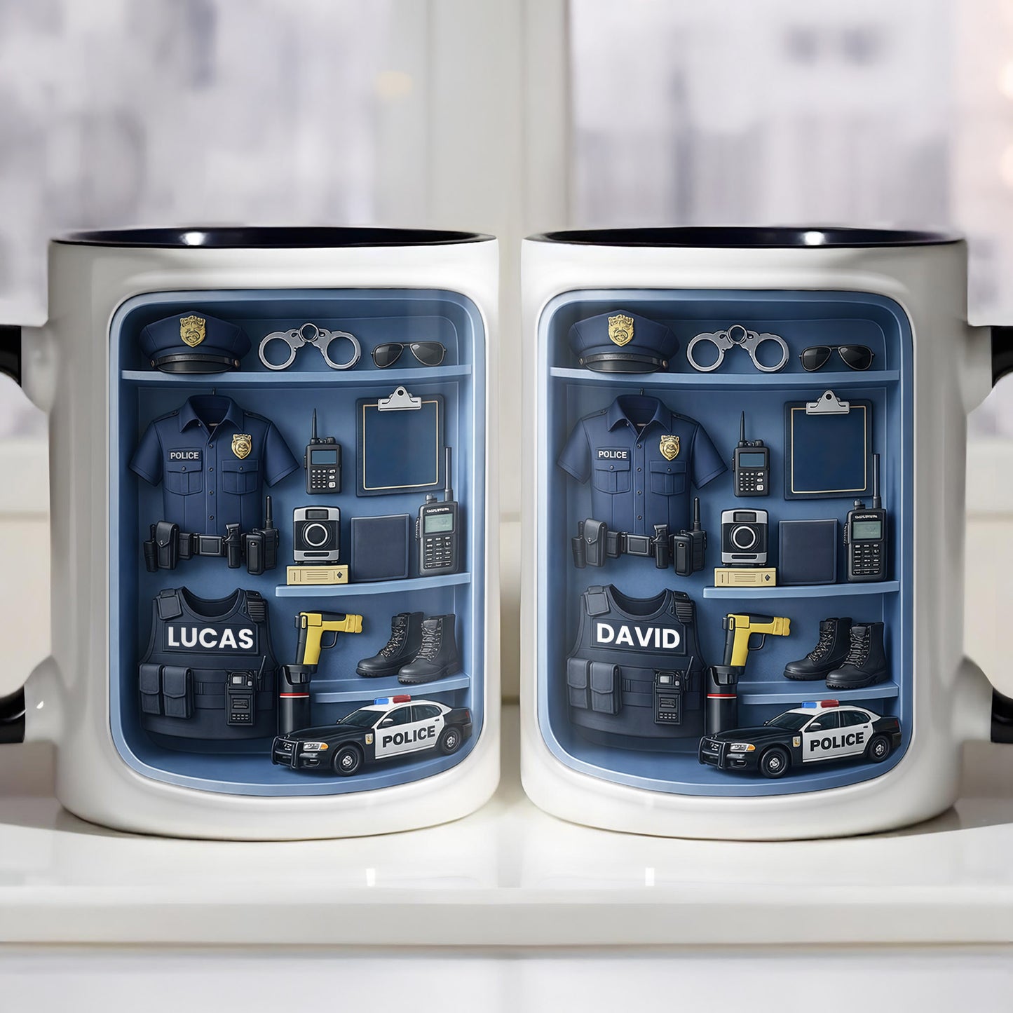 Police Officer Uniform And Gear With Patrol Car