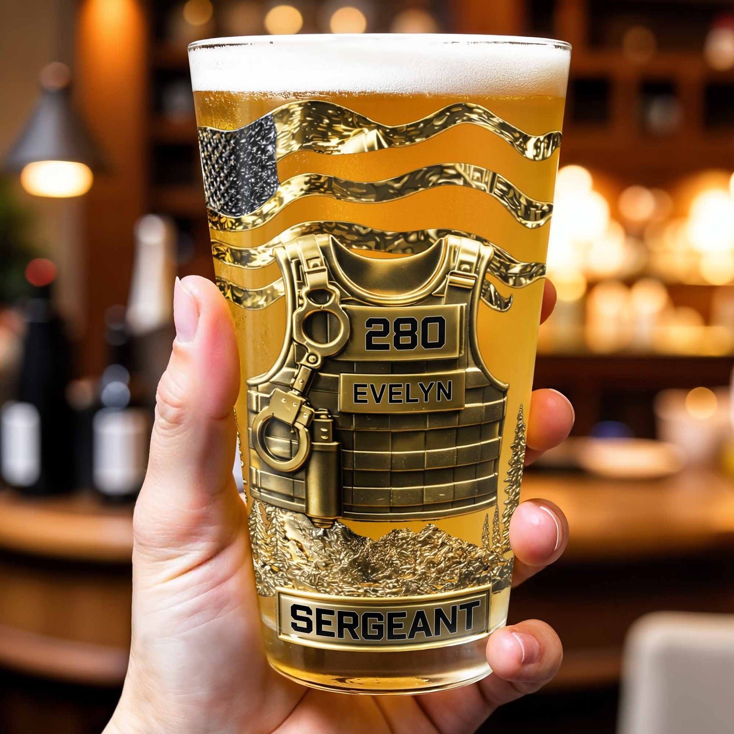 Officer Tactical Vest With American Flag And Handcuffs Design