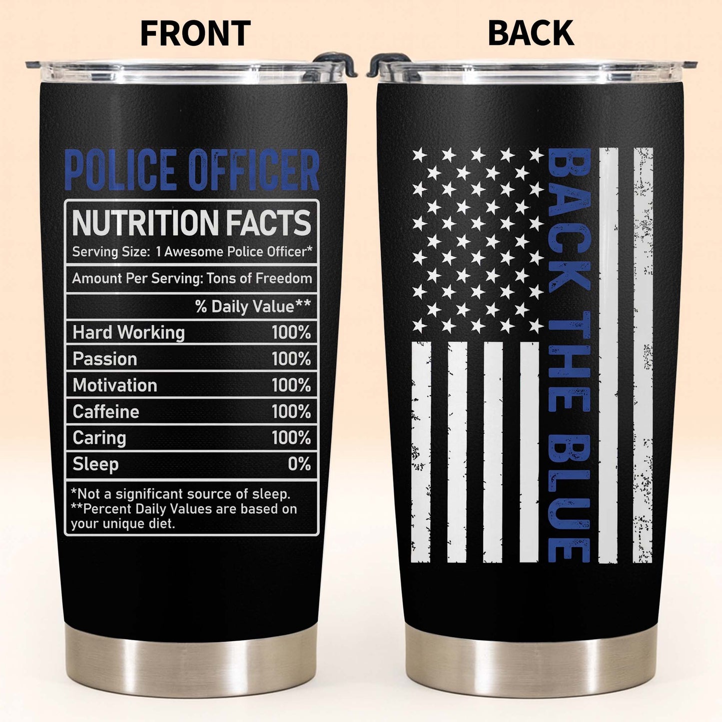 Police Officer Nutrition Facts, American Flag and Thin Blue Line