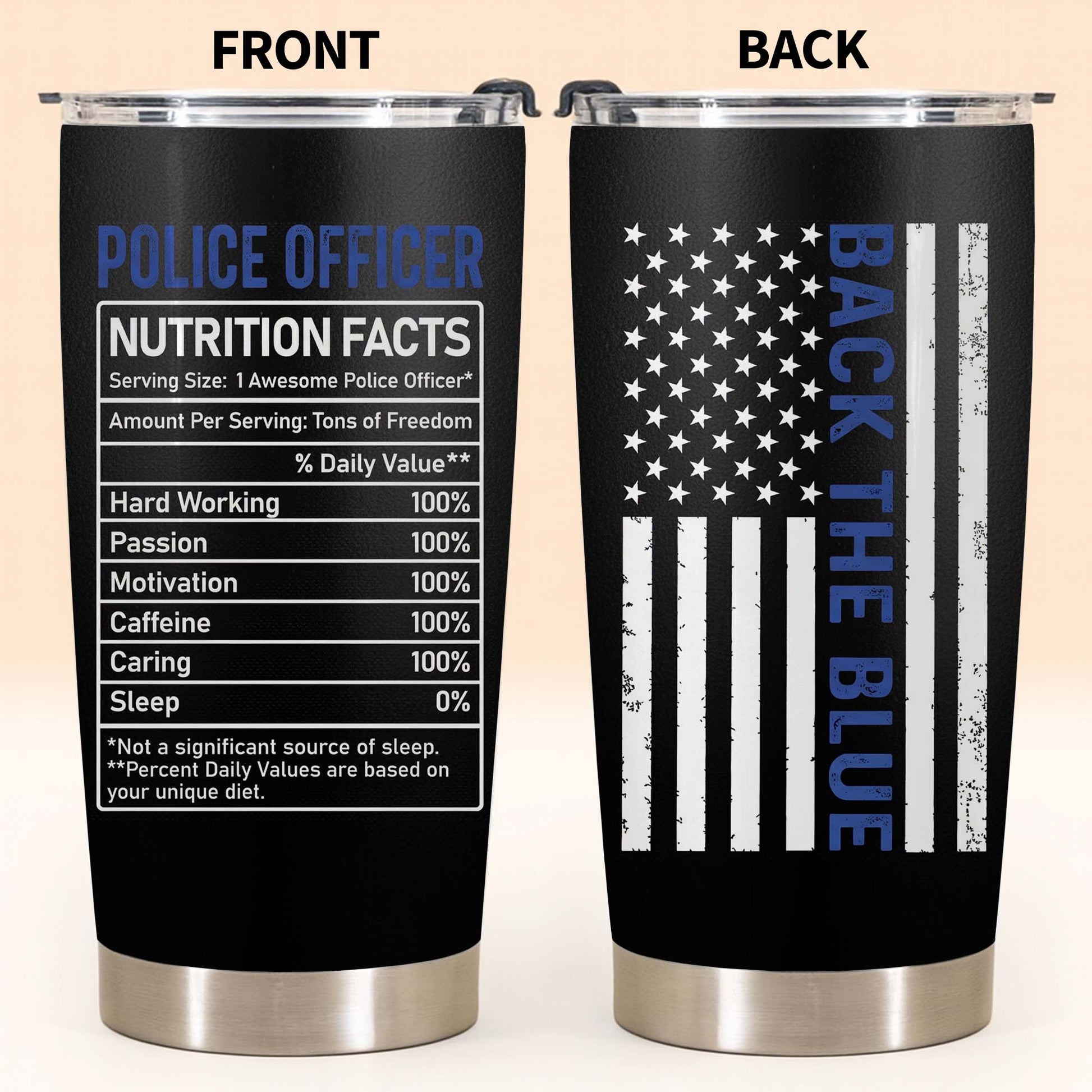 Police Officer Nutrition Facts, American Flag and Thin Blue Line