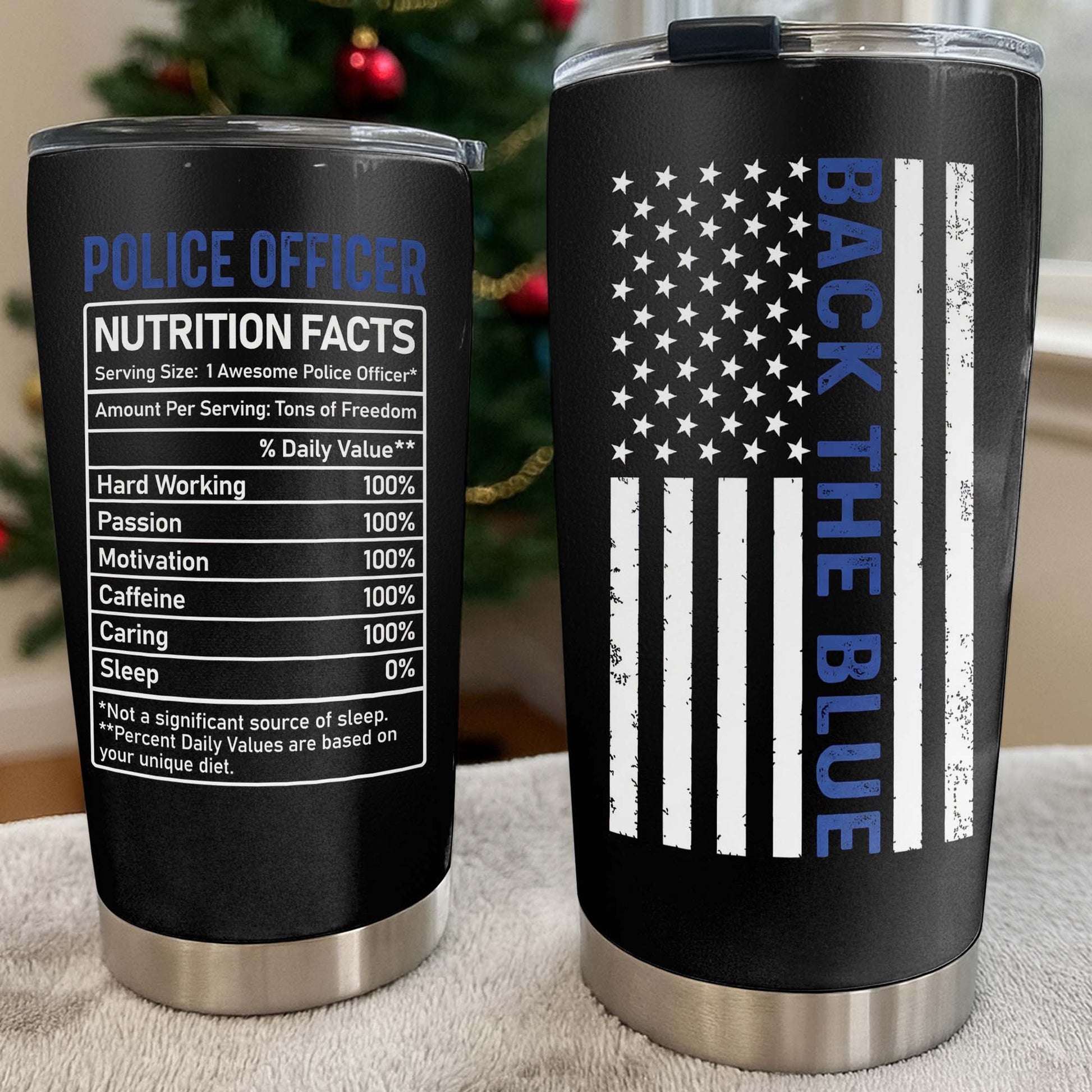 Police Officer Nutrition Facts, American Flag and Thin Blue Line
