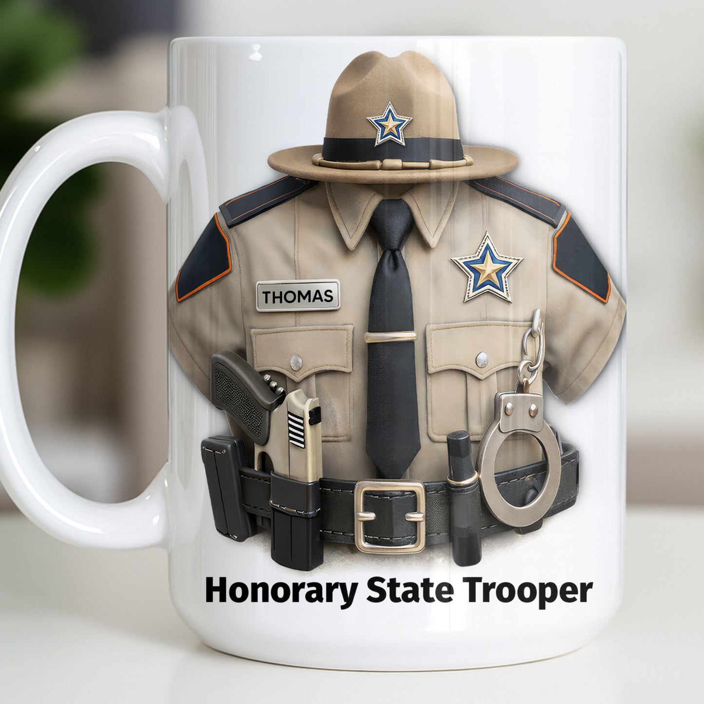 Honorary State Trooper Police Uniform Badge Handcuffs - Personalized Custom Coffee Mug - OFC053_MG