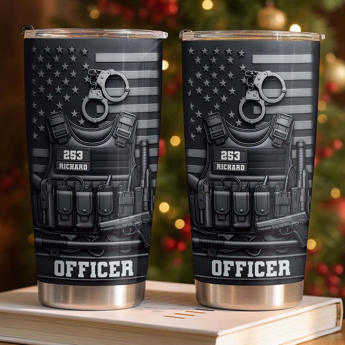 Officer Tactical Vest With American Flag And Handcuffs Design