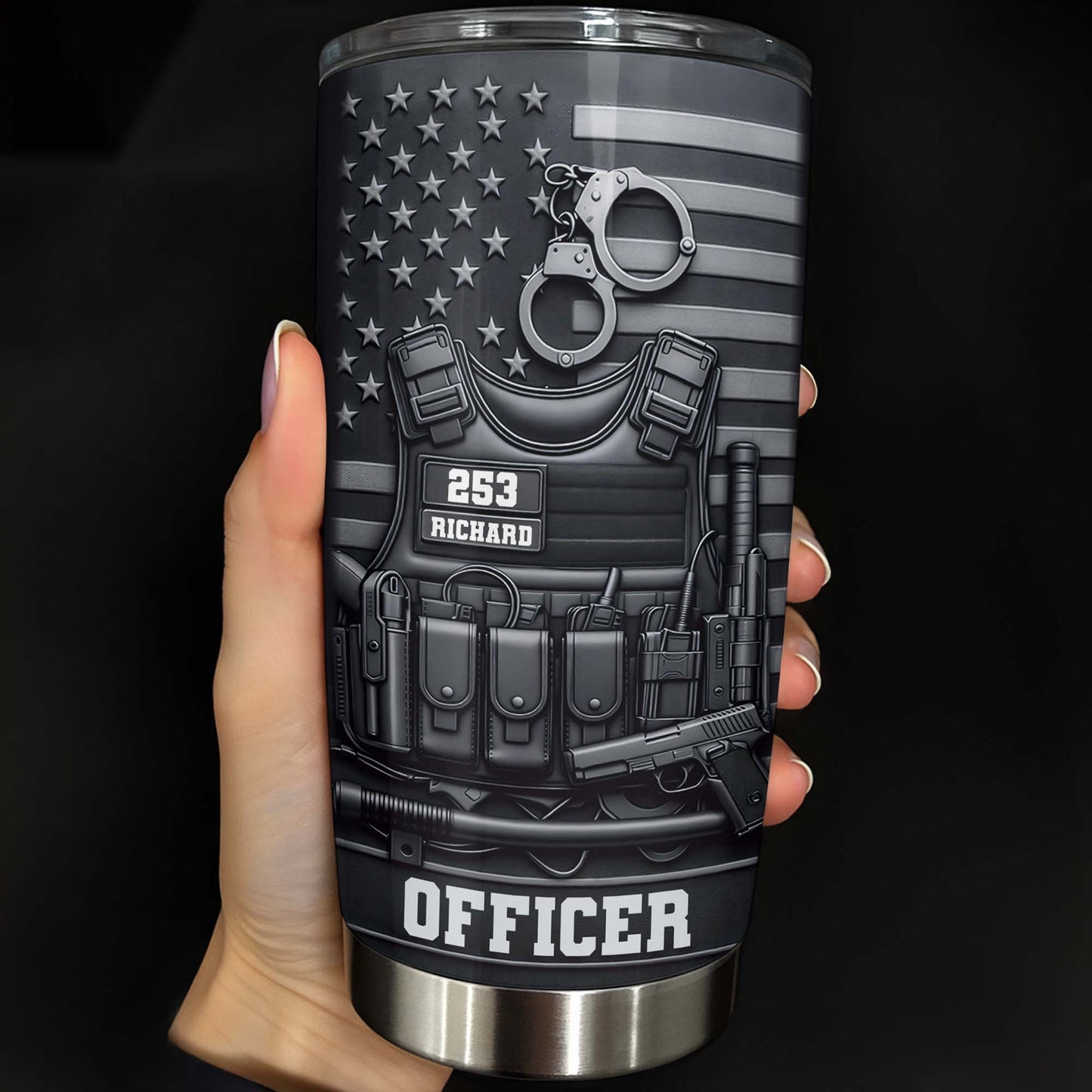 Officer Tactical Vest With American Flag And Handcuffs Design