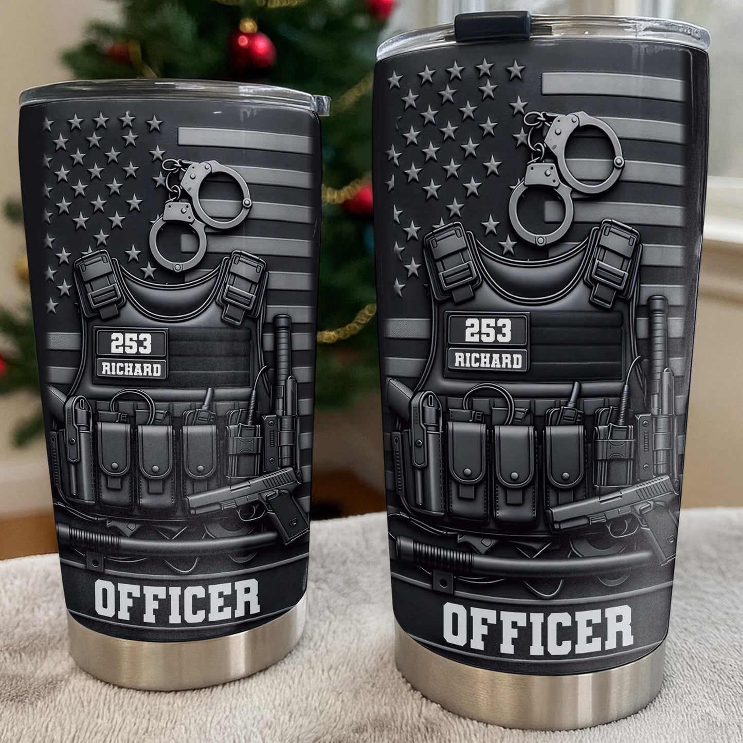 Officer Tactical Vest With American Flag And Handcuffs Design