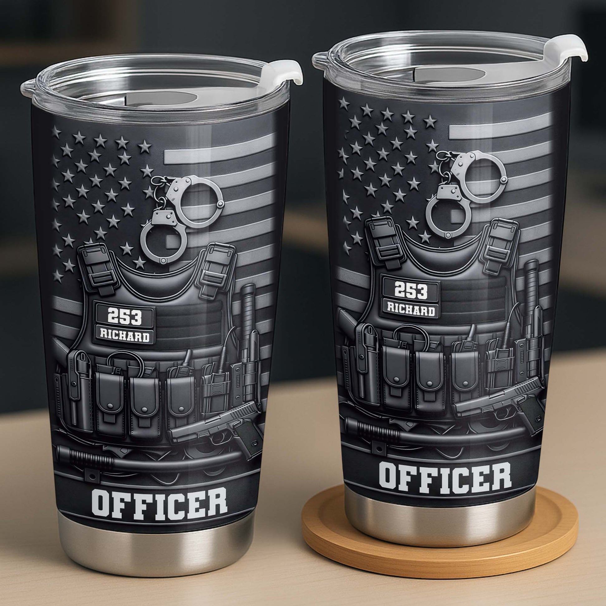 Officer Tactical Vest With American Flag And Handcuffs Design