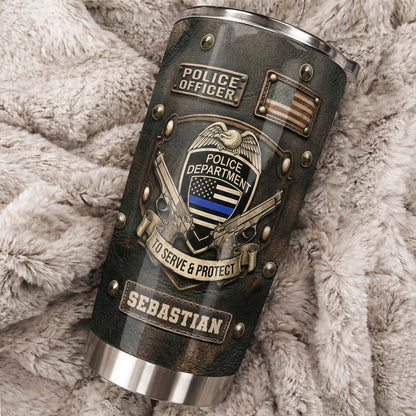 To Serve and Protect Police Officer Badge With American Flag And Guns