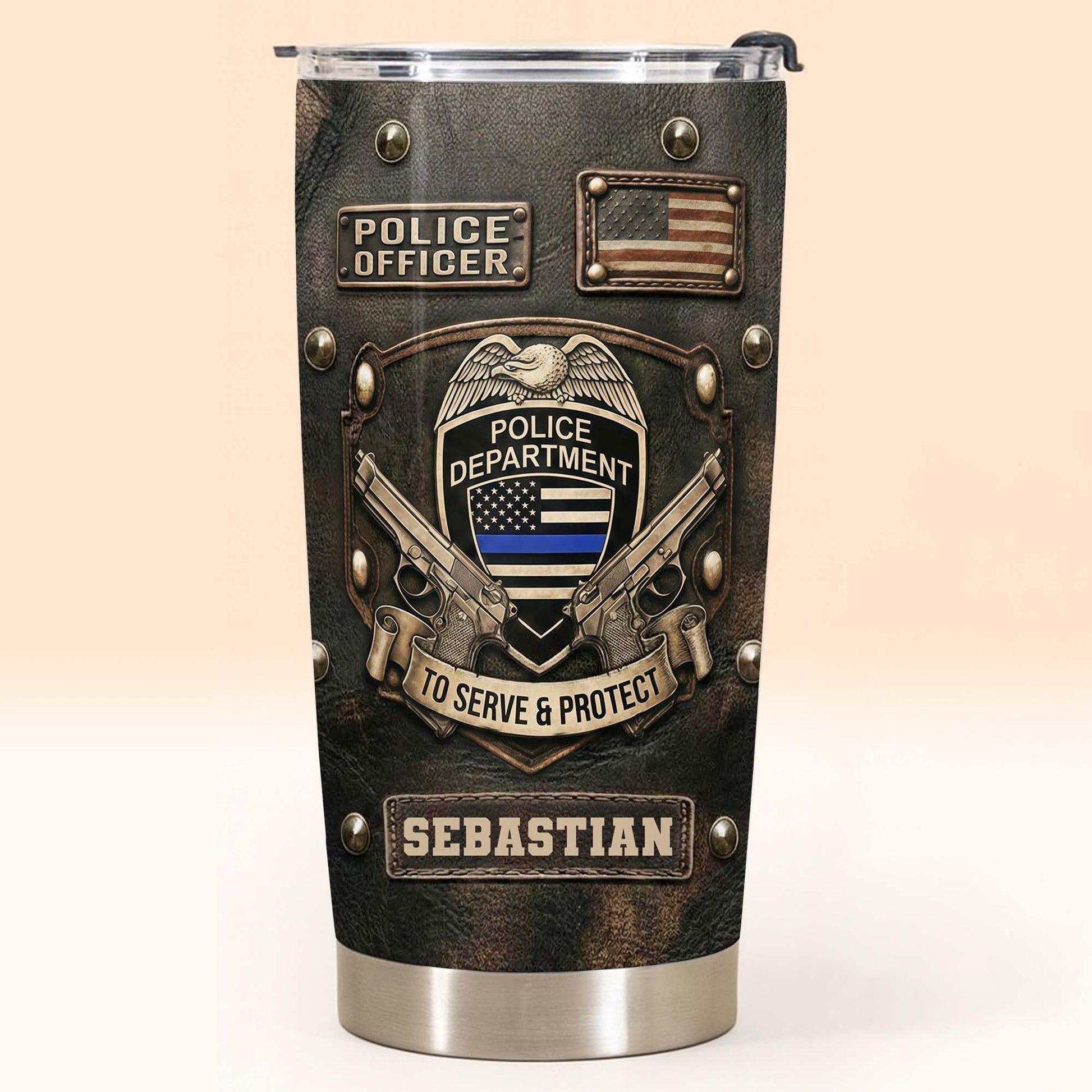 To Serve and Protect Police Officer Badge With American Flag And Guns