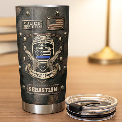 To Serve and Protect Police Officer Badge With American Flag And Guns