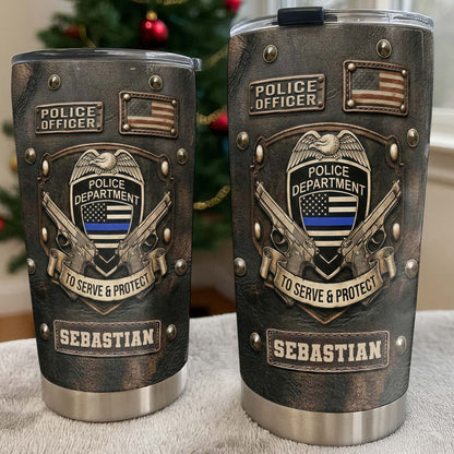 To Serve and Protect Police Officer Badge With American Flag And Guns