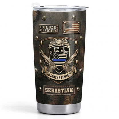 To Serve and Protect Police Officer Badge With American Flag And Guns