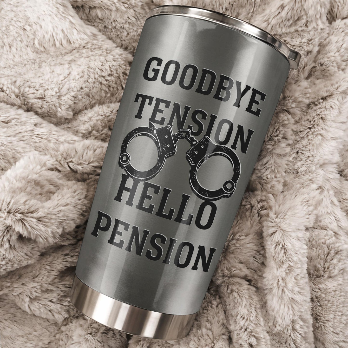 Officer Goodbye Tension Hello Pension Police Vest And Handcuffs - Personalized Custom Stainless Steel Tumbler 20oz 30oz - OFC077_TB
