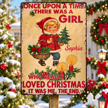 Once Upon A Time There Was A Girl Christmas Tree And Snowman - Personalized Metal Sign - XMAS409_MSIGN