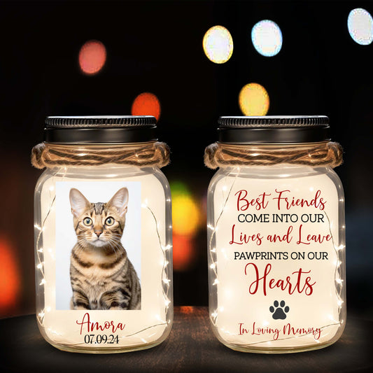 Pawprints On Our Hearts - Personalized Custom Mason Jar Light - PET011_JARL
