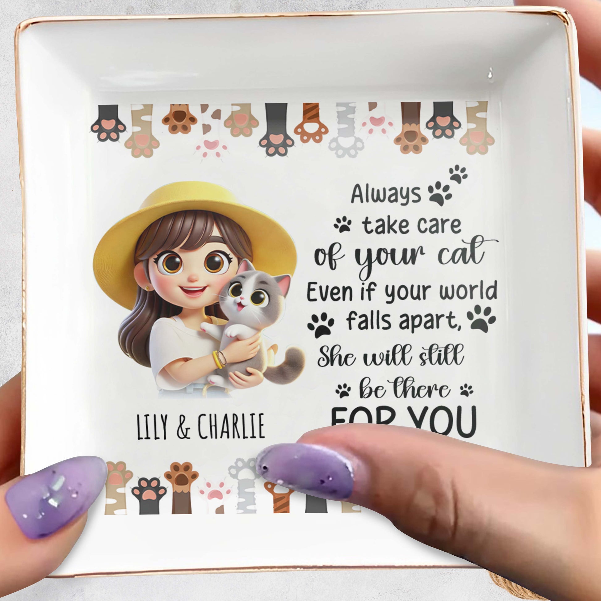 Always Take Care Of Your Cat Custom Jewelry Dish