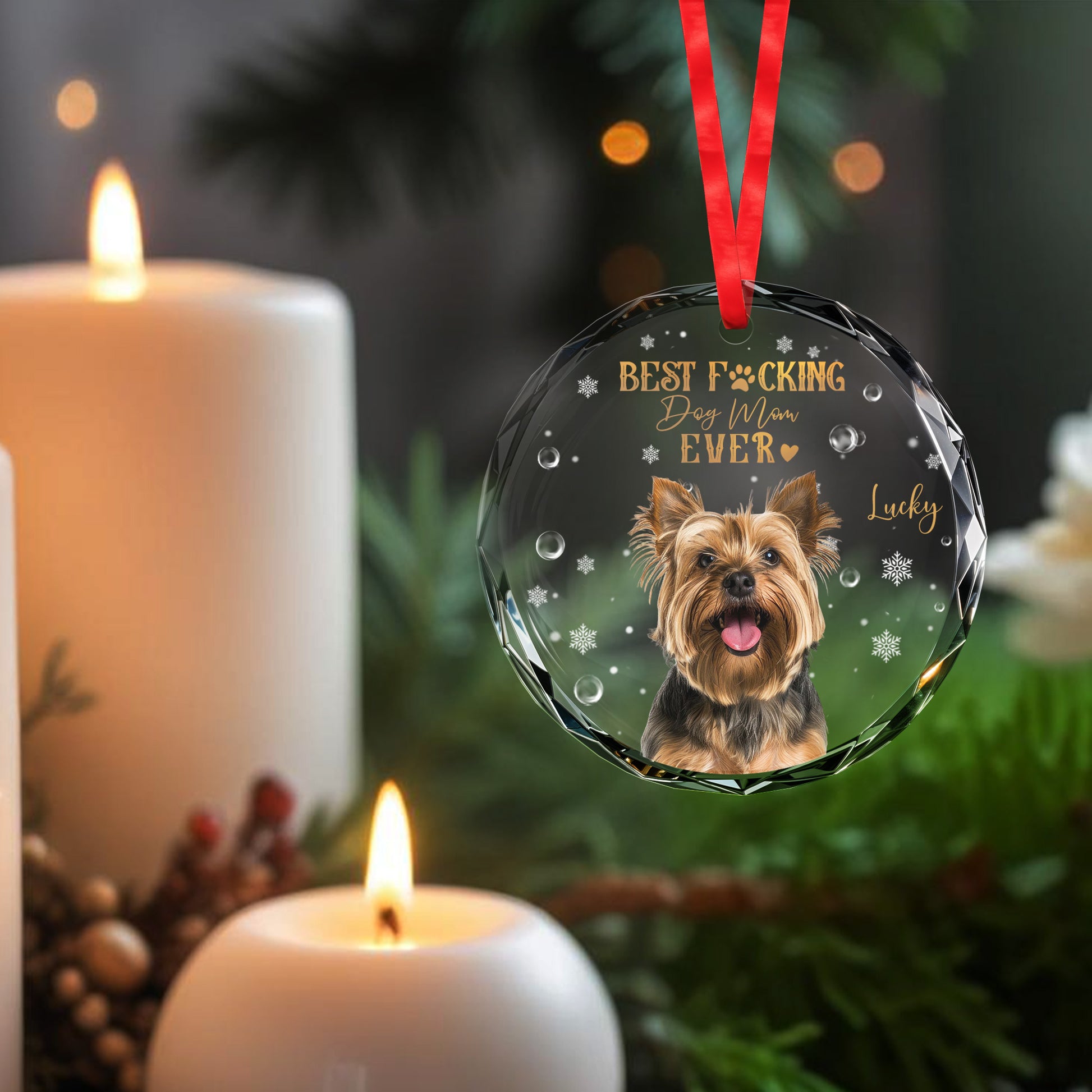 Best Dog Mom Ever With Snowflakes And Hearts