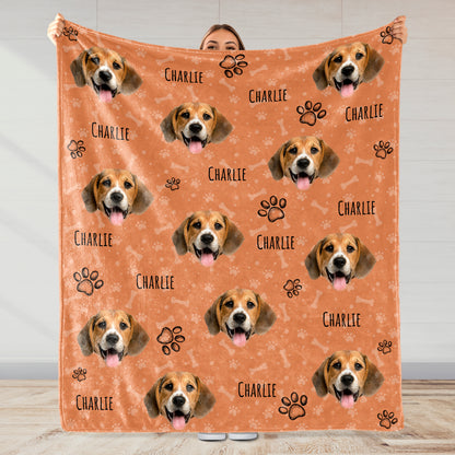 Joyful Dog Portraits And Paw Prints Blanket - Personalized Custom Blanket - PET080_BLK