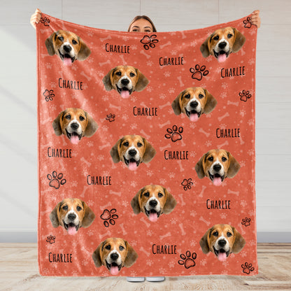 Joyful Dog Portraits And Paw Prints Blanket - Personalized Custom Blanket - PET080_BLK
