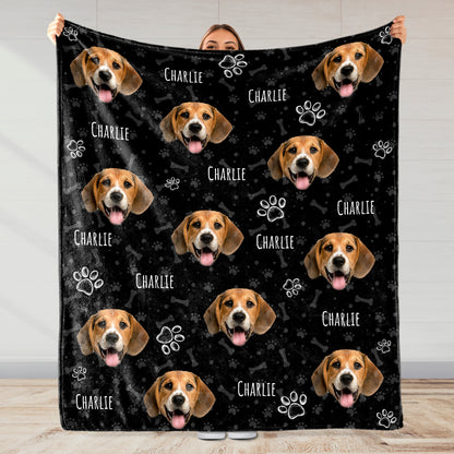 Joyful Dog Portraits And Paw Prints Blanket - Personalized Custom Blanket - PET080_BLK