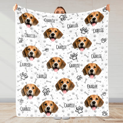 Joyful Dog Portraits And Paw Prints Blanket - Personalized Custom Blanket - PET080_BLK