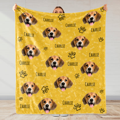 Joyful Dog Portraits And Paw Prints Blanket - Personalized Custom Blanket - PET080_BLK