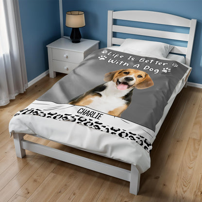 Life Is Better With A Dog Paw Prints Blanket