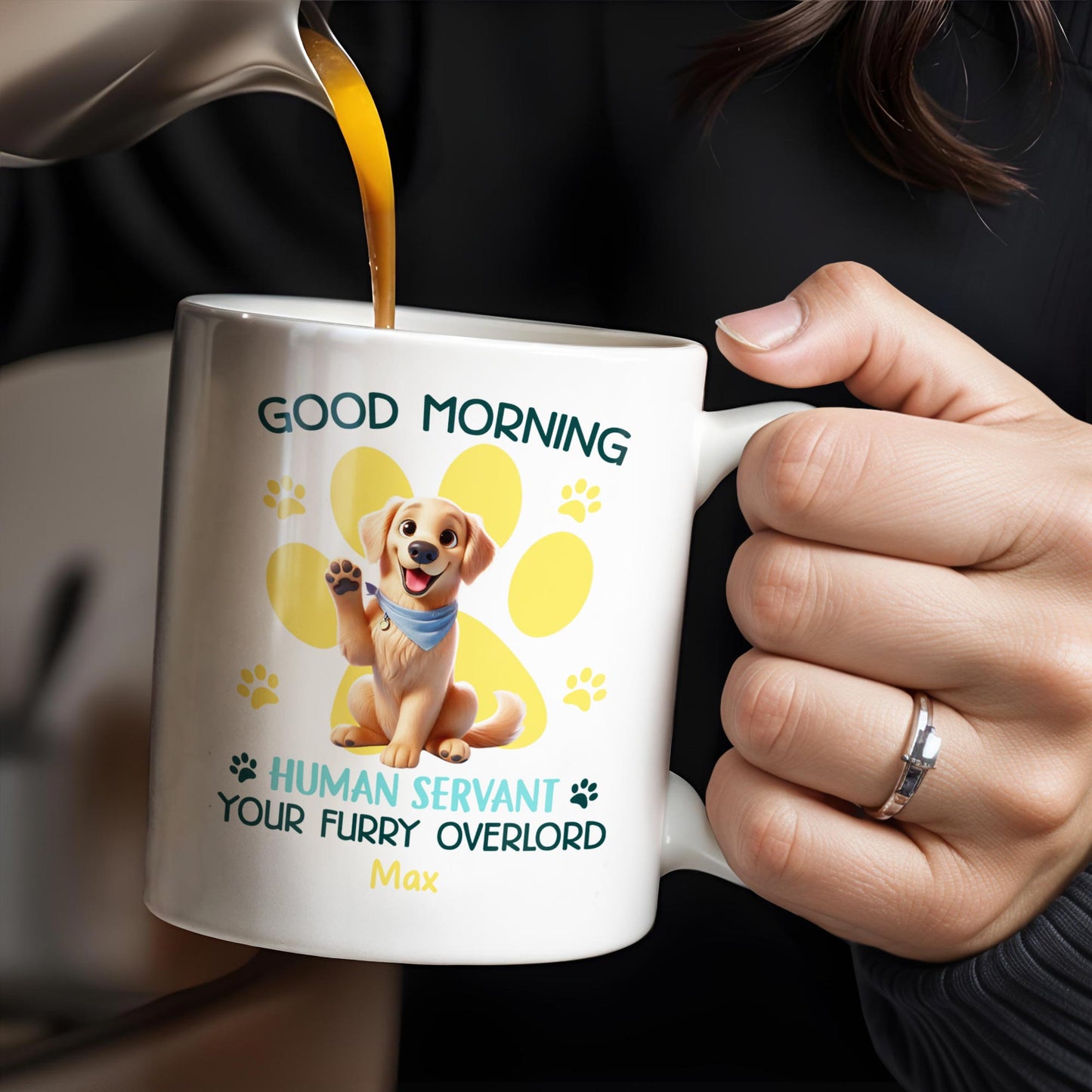 Good Morning Your Furry Overlord Dog Paw Prints Mug
