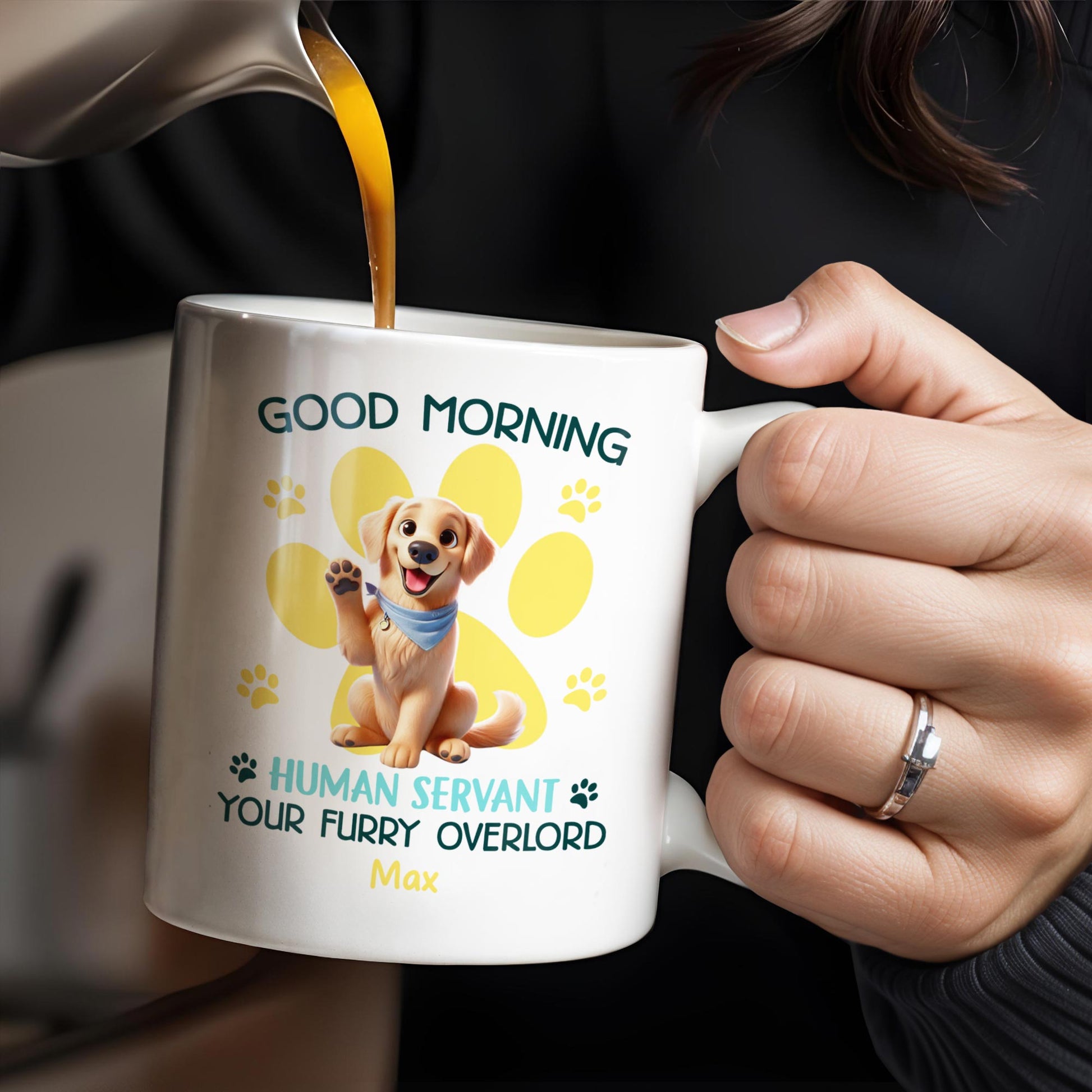 Good Morning Your Furry Overlord Dog Paw Prints Mug