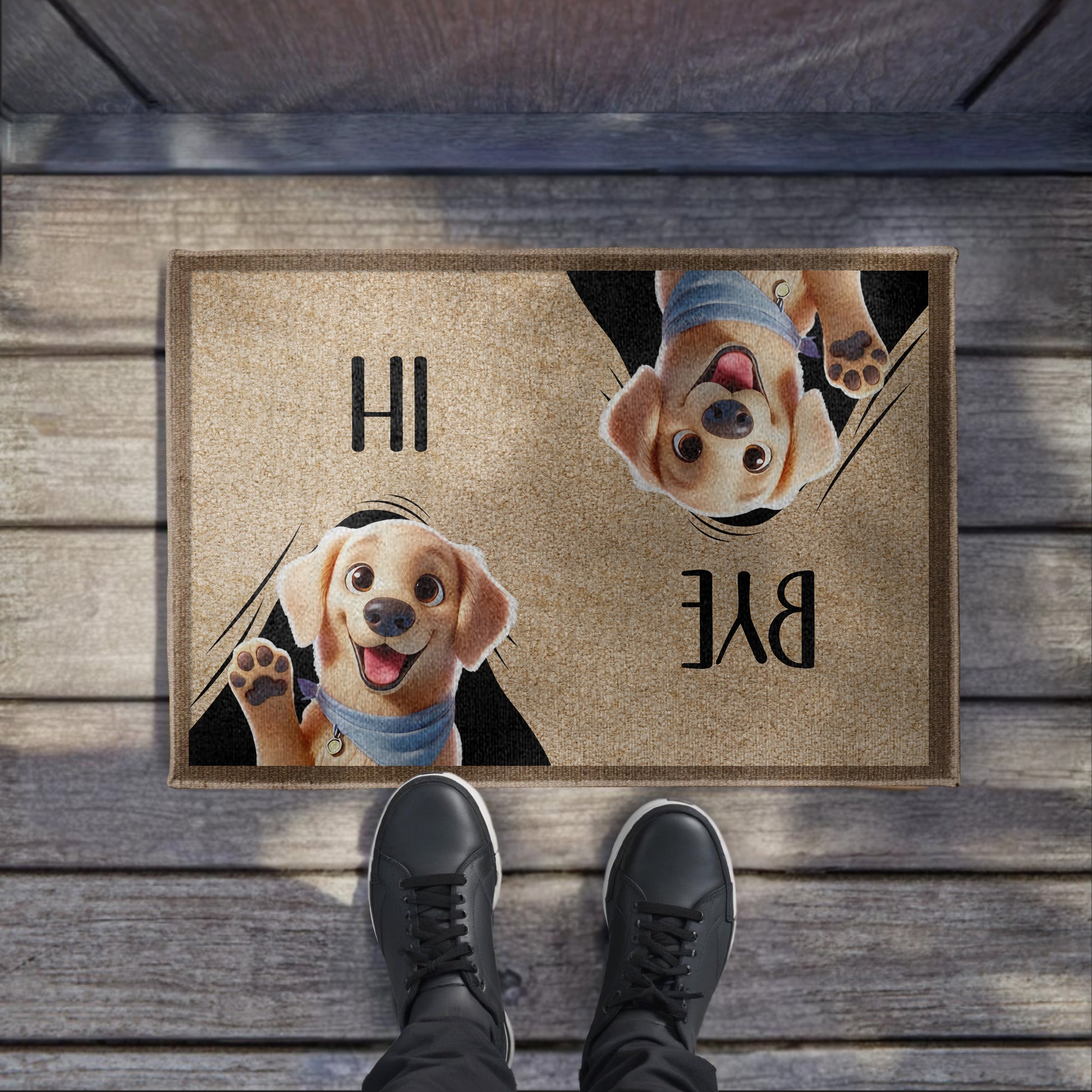Hi Bye Cute Dogs Paw Prints Doormat