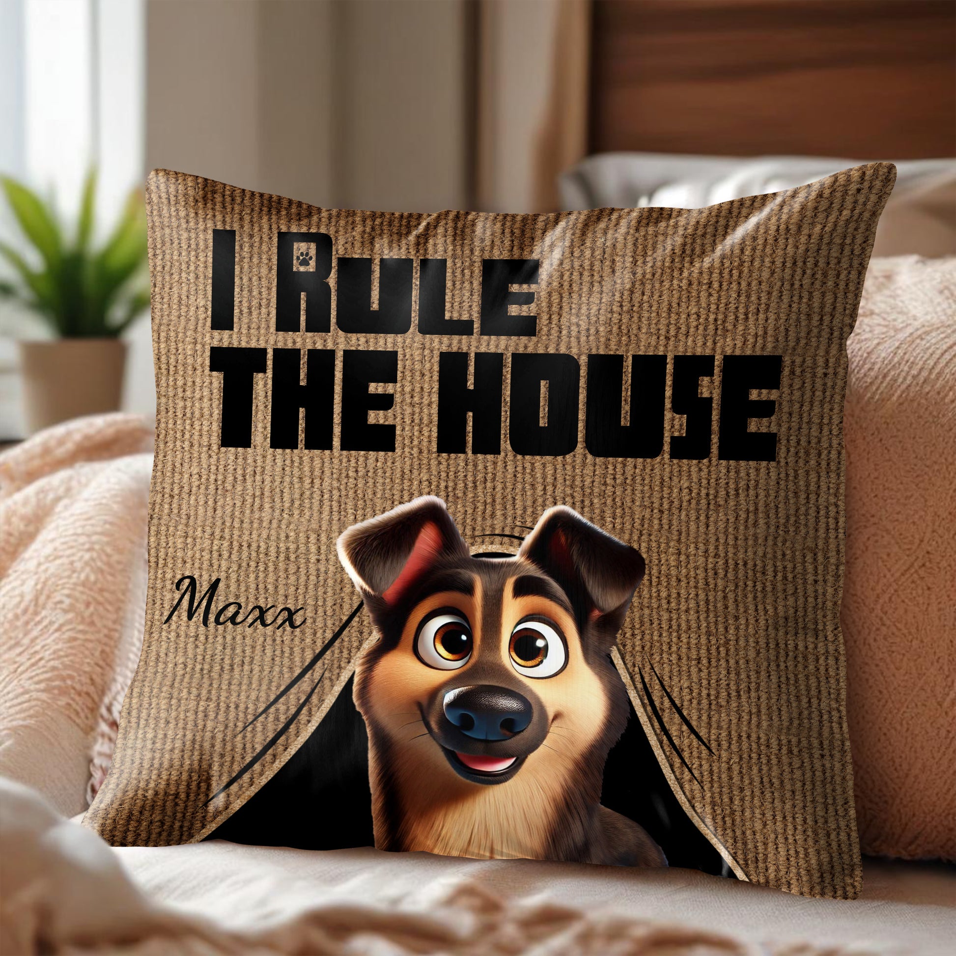 I Rule The House Dog Illustration Pillow