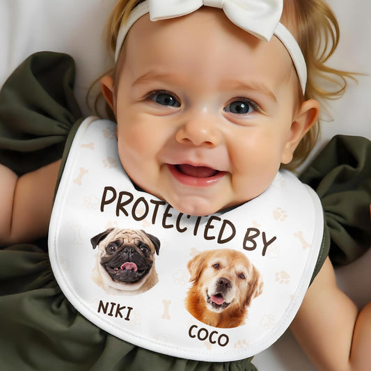 Protected By Niki & Coco, Dogs and Paw Prints - Personalized Baby Bib - PET112_BBB
