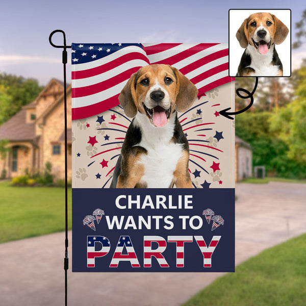 Charlie Wants To Party With American Flag And Paw Prints