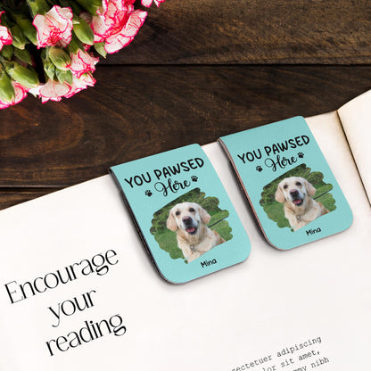 You Pawed Here, Bookmark With Dog and Paws - Personalized Custom Leather Bookmark - PET117_LBMARK