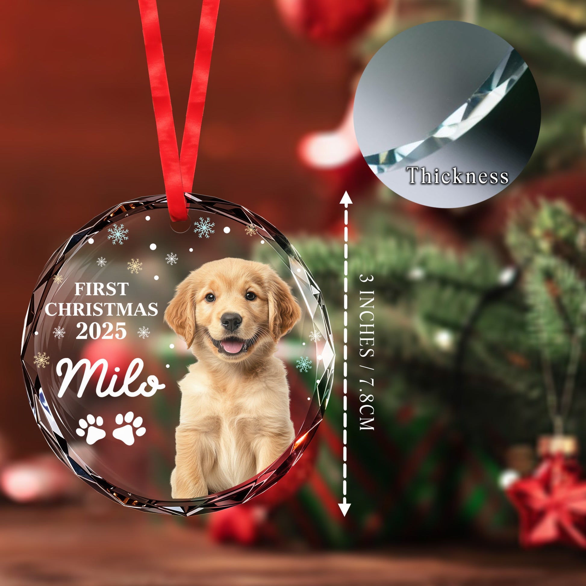 First Christmas With Cute Puppy And Snowflakes
