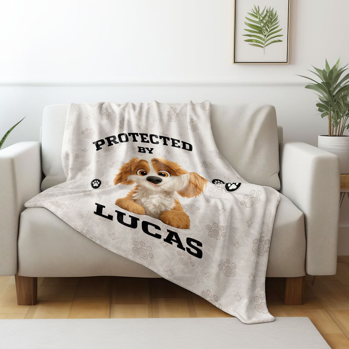 Protected By, Cute Dog And Paw Prints