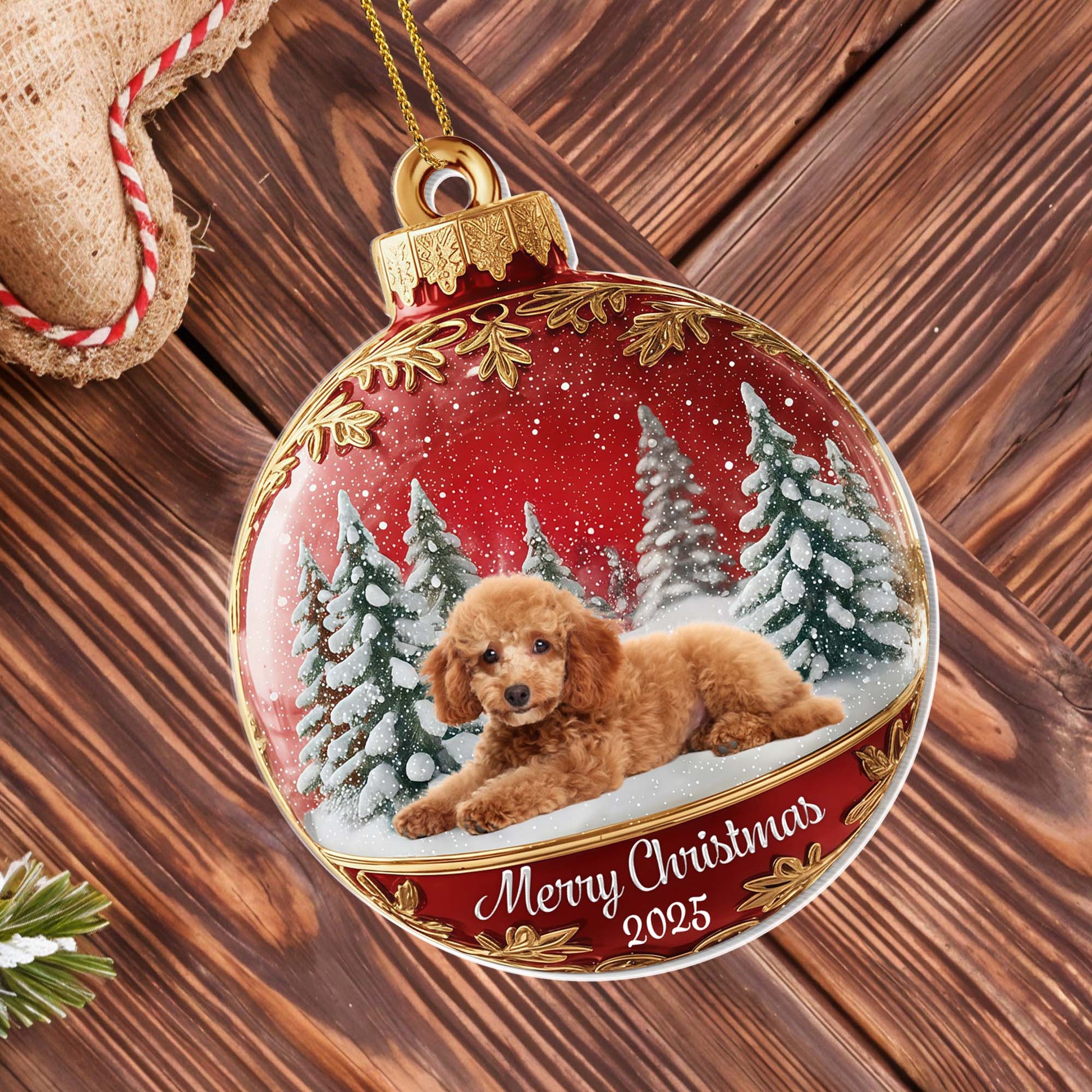 Merry Christmas With Cute Dog And Snowy Trees