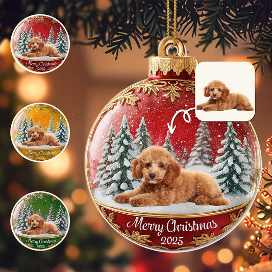 Merry Christmas With Cute Dog And Snowy Trees