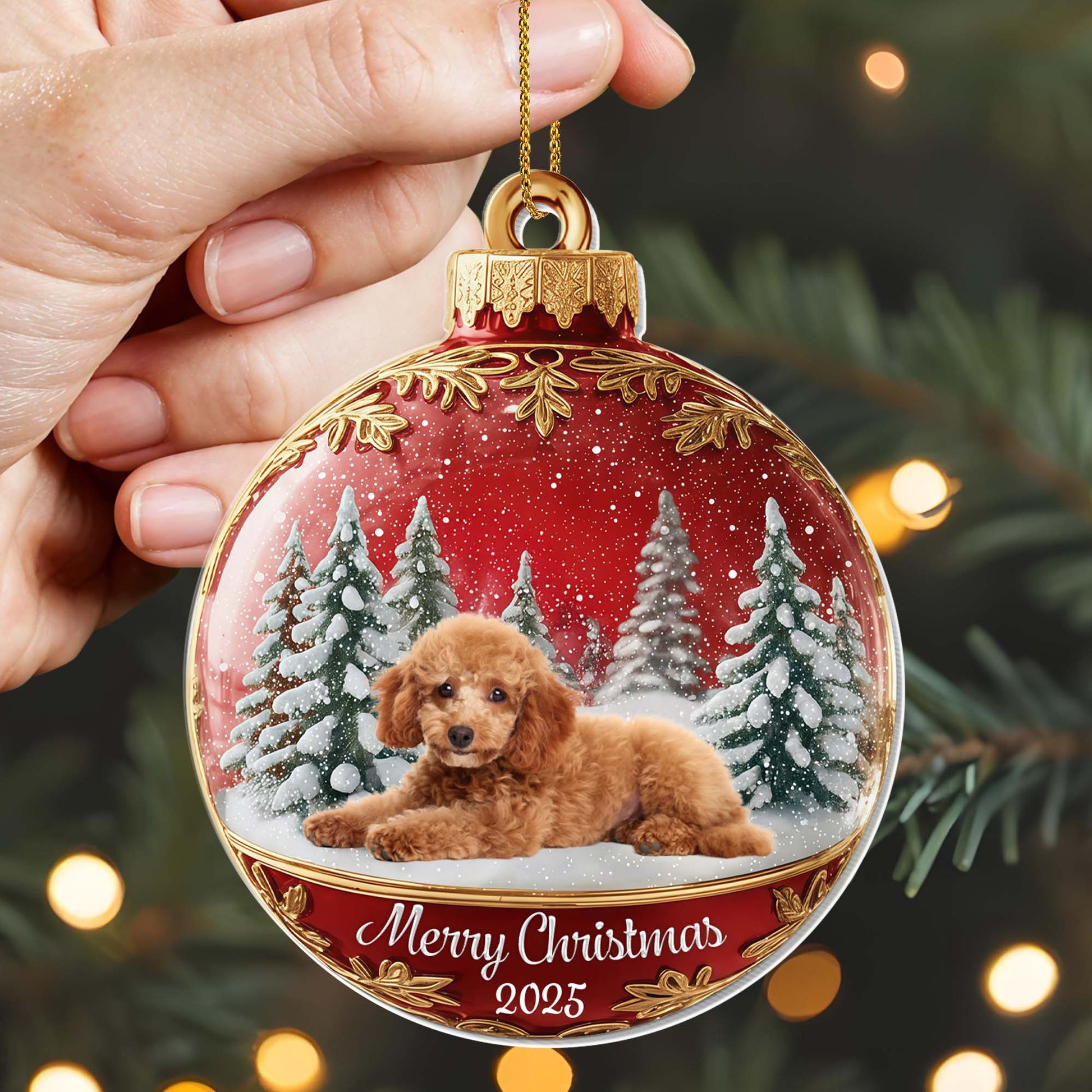 Merry Christmas With Cute Dog And Snowy Trees