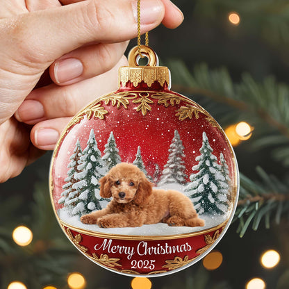 Merry Christmas With Cute Dog And Snowy Trees