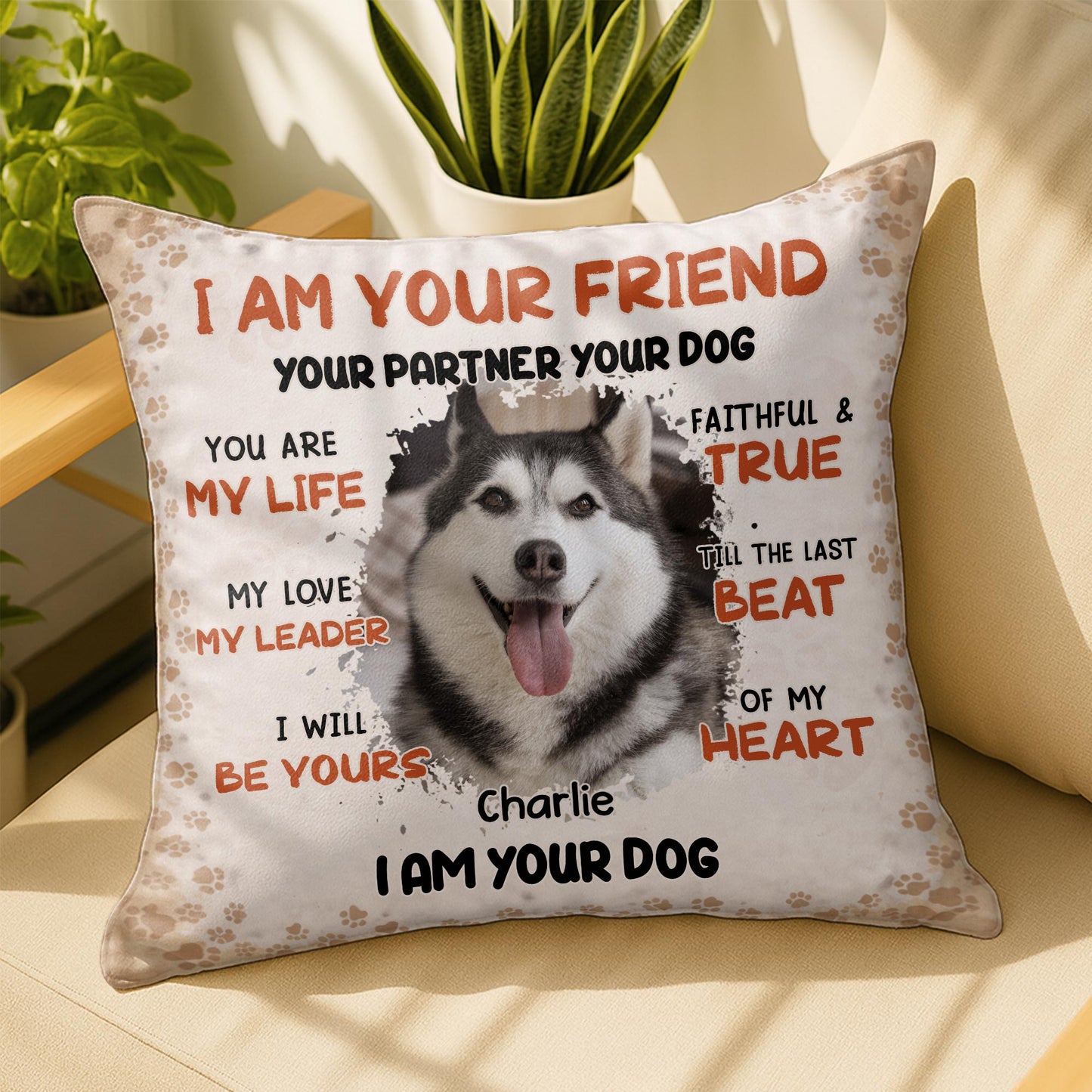 I Am Your Friend Your Partner Dog With Paws Design - Personalized Custom Pillow, Insert Included - PET160_PLW