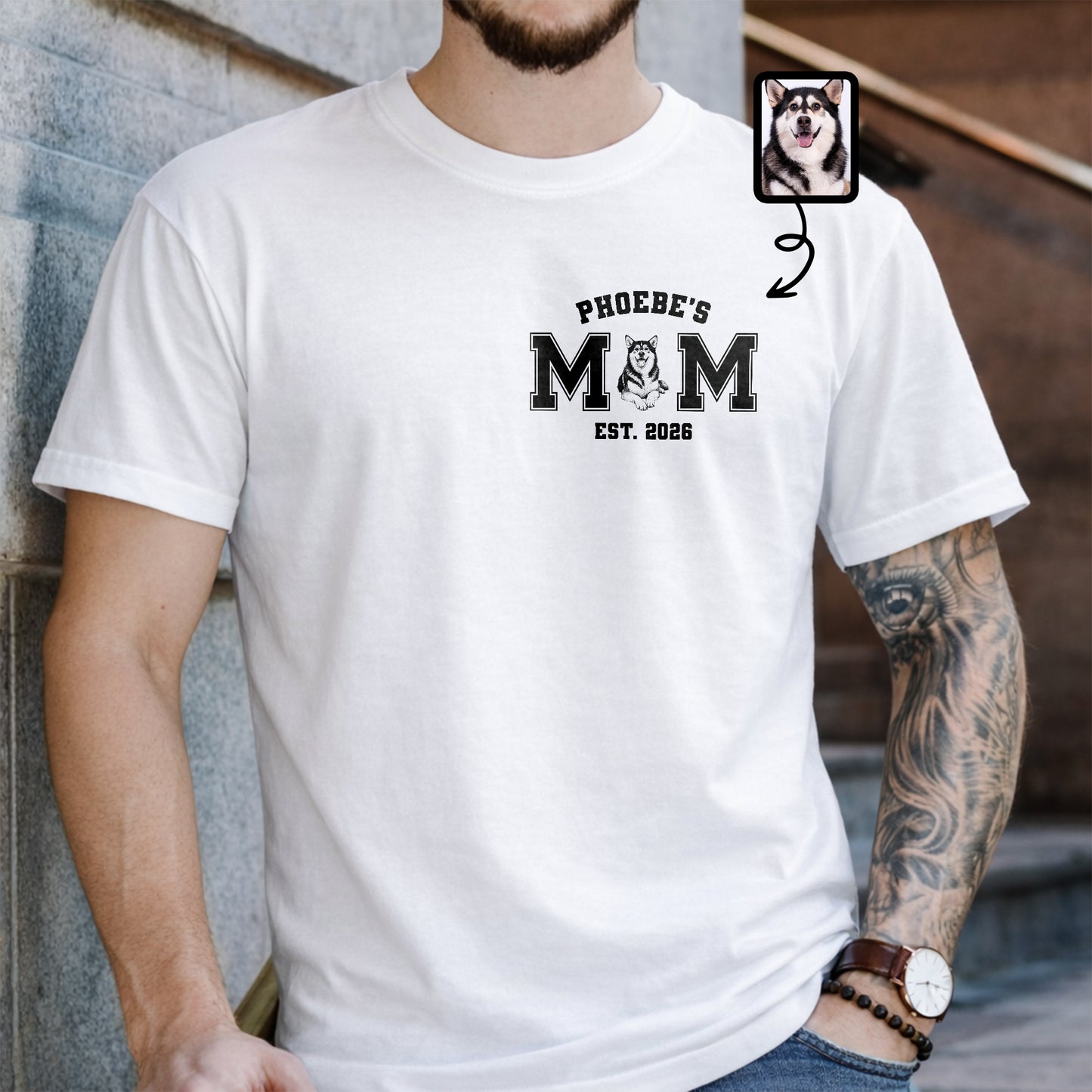 Dad Est Custom Dog T-shirt With Pet Illustration - Personalized Custom Unisex T-shirt, Hoodie - PET172_WBAS